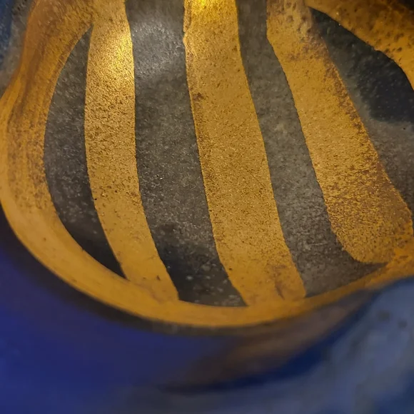 Vintage Studio Pottery Matte Blue and Gold Signed Trinket Dish - Picture 6 of 10